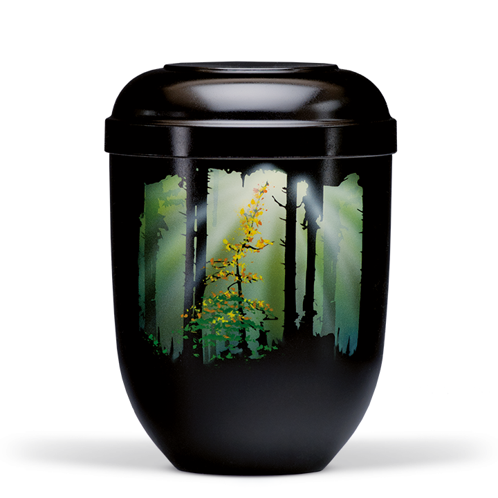 Urne Schwarz, Airbrush Motiv:  Waldlichtung