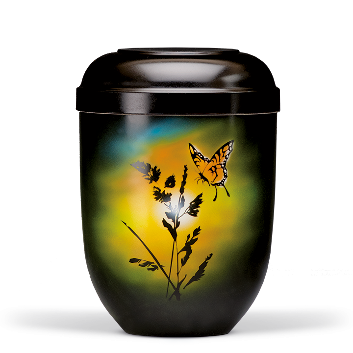 Urne Schwarz, Airbrush Motiv:  Schmetterling