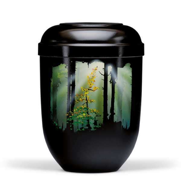 Urne Schwarz, Airbrush Motiv:  Waldlichtung