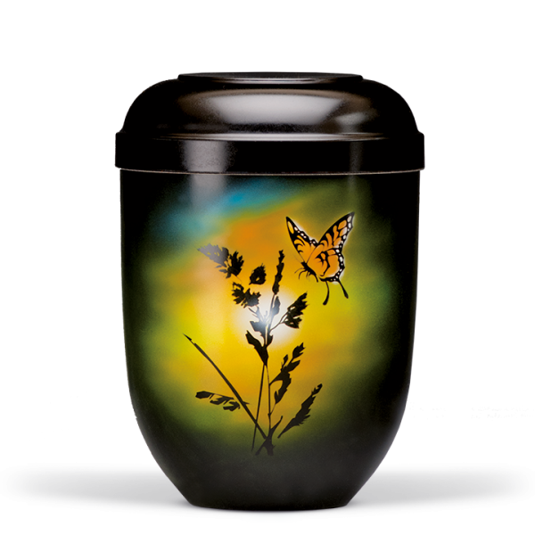 Urne Schwarz, Airbrush Motiv:  Schmetterling