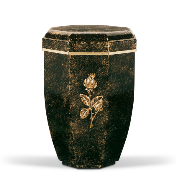 Urne Achteckig, Schwarz-Bronze patina., Goldband, Rosenzweig